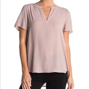 Pleione NWT dusty mauve pleated back high low tunic top short sleeve size medium